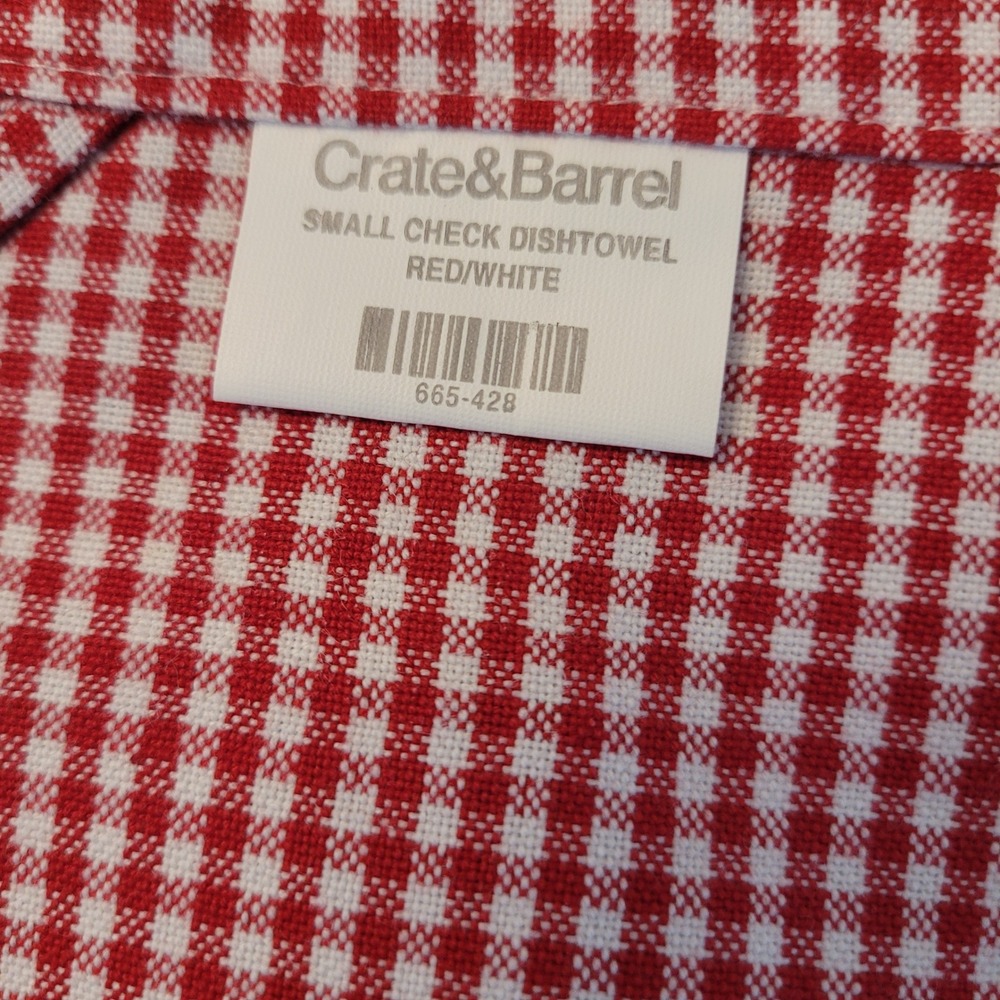 Crate & Barrel Dishtowel Set Red White Small Check Gingham Cotton Kitchen 2pc - Picture 7 of 8
